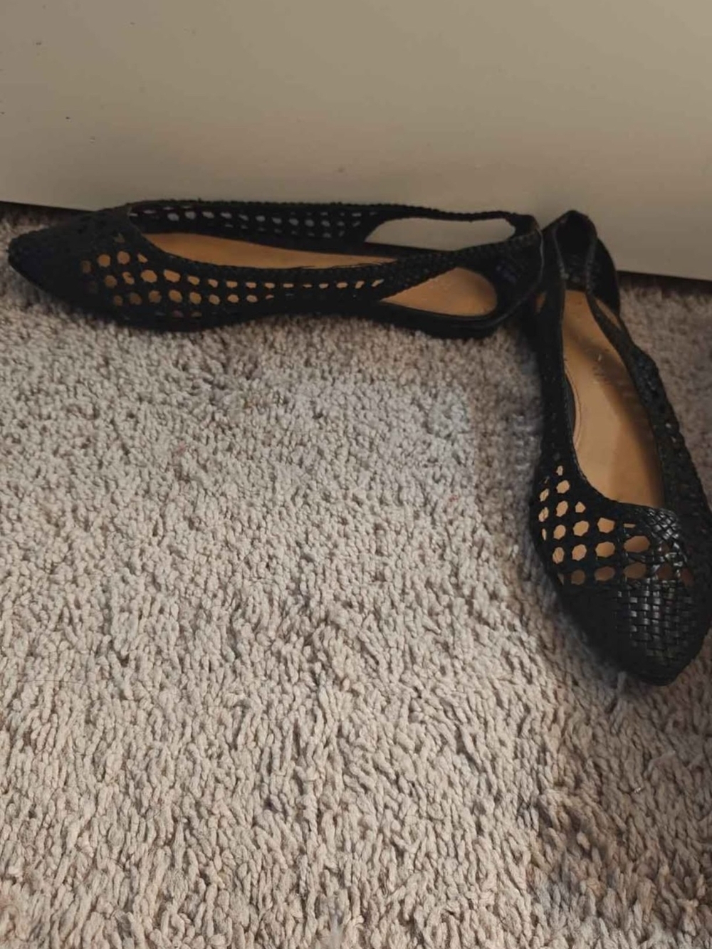 Aldo Black Laser-Cut Pointed-Toe Flats
